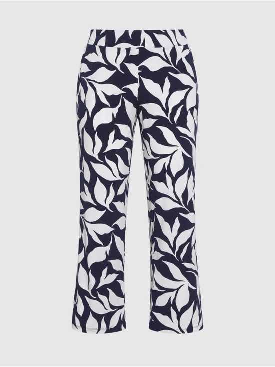 Laura Pants - Laura- Leaf-Print Wide Leg Pants in Navy & White, NWT- XL